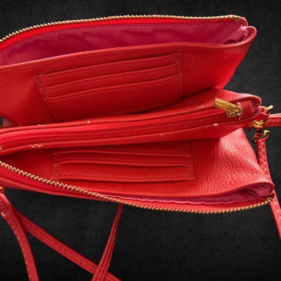 Tory Burch Orange Multi-pocket Leather Crossbody Wristlet Bag Purse Wallet - Picture 3 of 6